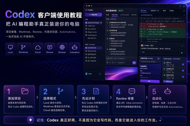 Codex 客户端使用教程：把 AI 编程助手真正装进你的电脑
